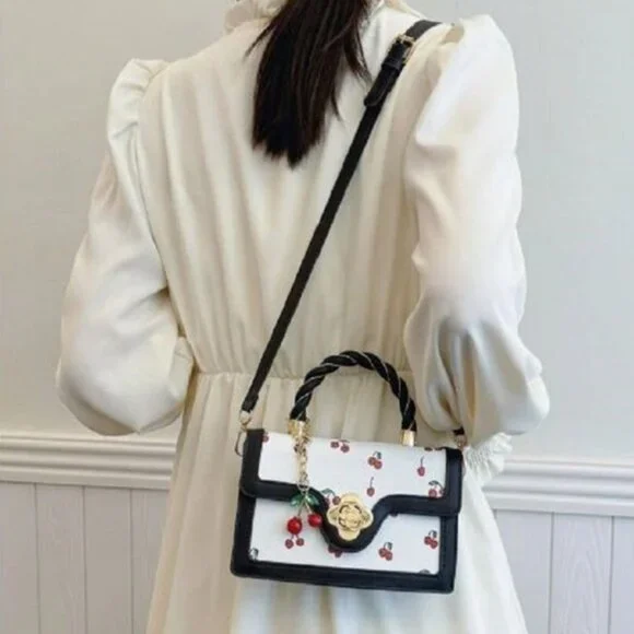 Zenana Cherry Pattern Vegan Leather Shoulder Hand Bag - Picture 7 of 7